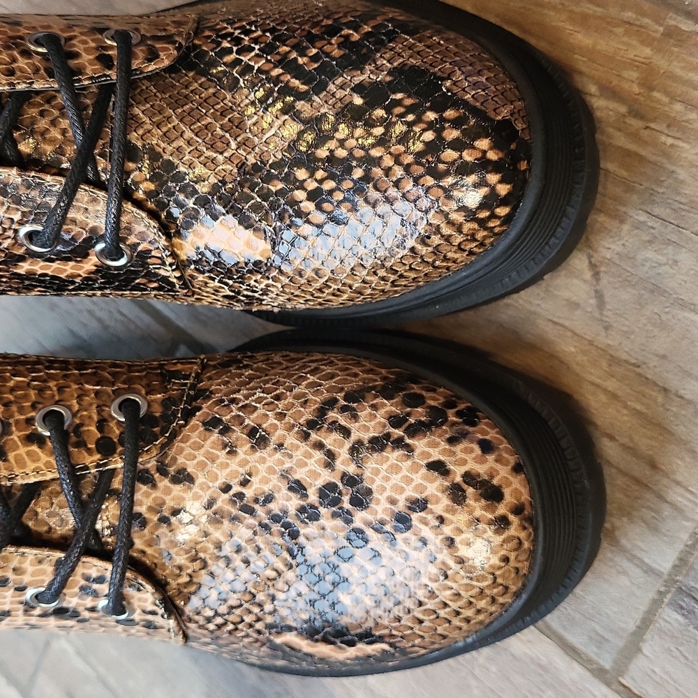 Topshop Snakeskin Print Lace-up Chunky Heel Brogue Shoes, Size 8 - Picture 6 of 16